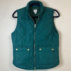 J.Crew Women's Quilted Puffer Vest Green Flap Pockets Size Small